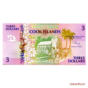 BILLETE DE 3$ DE ISLAS COOK CON HERMOSO DISEÑO