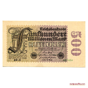 BILLETE INFLACIONARIO DE 500.000.000 DE MARCOS DE 1923 EN ALTO GRADO DE CONSERVACIÓN