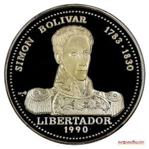 10 PESOS DE PLATA CUBANOS 1990 PROOF, HOMENAJE AL LIBERTADOR SIMÓN BOLÍVAR