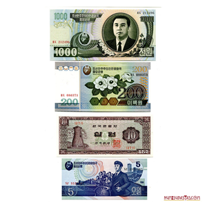 LOTE DE 4 BILLETES DE COREA DEL NORTE EN ALTO GRADO DE CONSERVACIÓN
