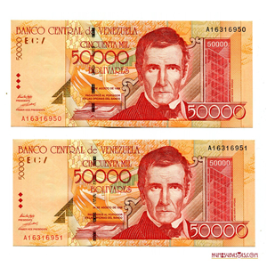 PAREJA CONSECUTIVA DE 50.000BS DEL 24 DE AGOSTO DE 1998, A8