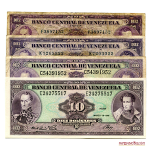 LOTE DE 4 BILLETES DE 10BS 1961 F7, 1968 K7, 1979 C8 Y 1986 E8