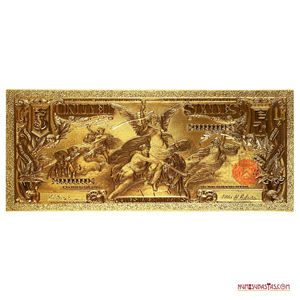 RÉPLICA EN ORO DEL BILLETE DE 5 DÓLARES DE PLATA DE 1896