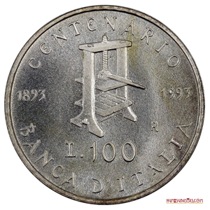 100 LIRAS DE PLATA DE 1993 DEL CENTENARIO DE LA BANCA DE ITALIA