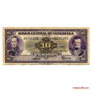 BILLETE DE 10BS DE ABRIL-22-1954 J7