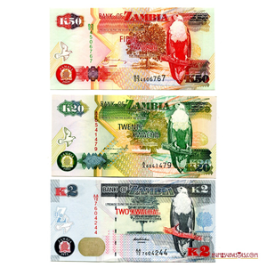 LOTE DE 3 BILLETES DE ZAMBIA EN ALTO GRADO DE CONSERVACIÓN