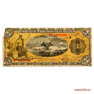 BILLETE DE 1 PESO DEL GOBIERNO PROVISIONAL DE MÉXICO, AÑO 1914