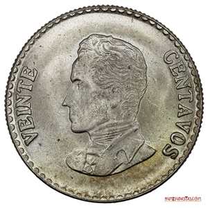 ÚLTIMA MONEDA COLOMBIANA DE 20 CENTAVOS DE 1953 CON EL BUSTO DEL LIBERTADOR.