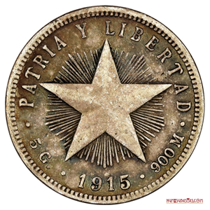 MONEDA DE 20 CENTAVOS DE PLATA CUBANOS DEL AÑO 1915