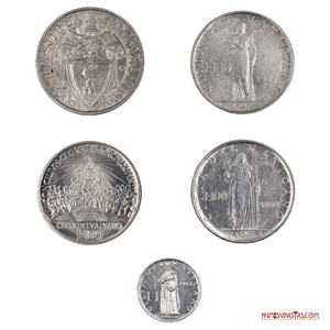 LOTE DE 5 MONEDAS DEL VATICANO DE LOS AÑOS 40S A 60S