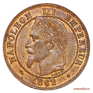 HERMOSOS 2 CENTIMES FRANCESES 1862 EN ALTO GRADO DE CONSERVACIÓN, NAPOLEÓN III