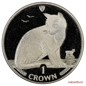 CORONA DE ISLA DE MAN DE 1990 CON EL GATO CALLEJERO DE NEW YORK