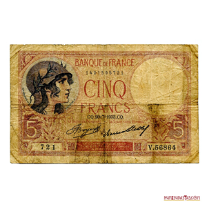 BILLETE DE 5 FRANCOS FRANCESES DEL AÑO 1933 