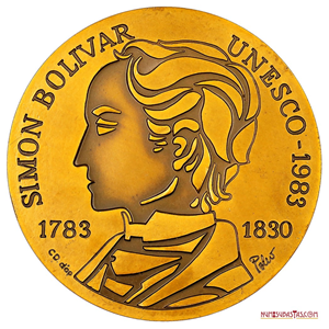 ESCASA MEDALLA OFICIAL DEL BICENTENARIO DEL NATALICIO DEL LIBERTADOR DE LA UNESCO, 1983
