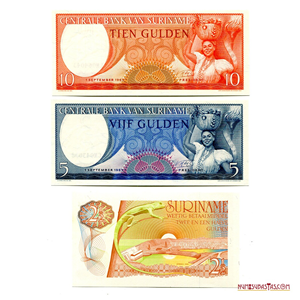BILLETES DE 10, 5 Y 2 1/3 GULDEN DE SURINAM EN ALTO GRADO DE CONSERVACIÓN