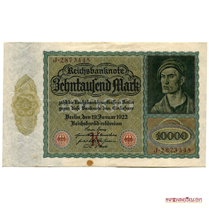GRAN BILLETE DE 10.000 MARKS, 1922, CON EL BUSTO DEL VAMPIRO