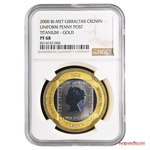 CORONA DE ORO PURO DEL 2000, CONMEMORATIVA DE LA EMISIÓN POSTAL UNIFICADA. ESCASA Y DE ALTA DEMANDA, SOLO 999 PIEZAS ACUÑADAS. NGC PROOF68.