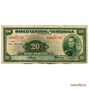 BILLETE DE 20BS DE JULIO-23-1953 SERIE H7