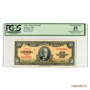 50 PESOS CUBANOS 1958 ENCAPSULADO PCGS XF45