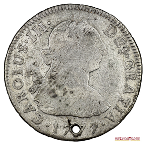2 REALES 1777, ACUÑADOS EN LA REAL CECA DE LIMA