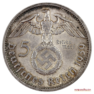 5 REICHSMARK DE PLATA NAZIS CON FECHA 1939 D