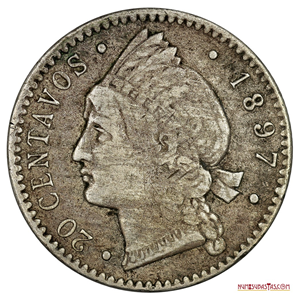 20 CENTAVOS DE PESO DOMINICANO DEL 1897