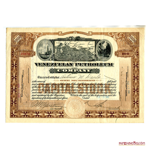 ATRACTIVO BONO DE 100 ACCIONES DE VENEZUELAN PETROLEUM COMPANY DEL AÑO 1930 