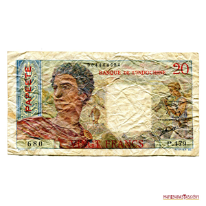 ESCASO BILLETE COLONIAL DE 20 FRANCOS DE 1963 DE PAPEETE, POLINESIA