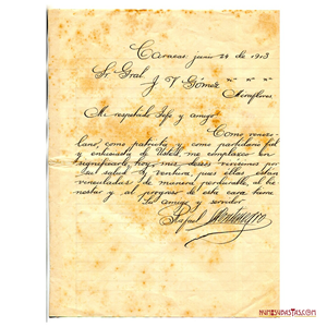 CARTA DIRIGIDA AL GENERAL JUAN VICENTE GÓMEZ POR SU CUMPLEAÑOS DE 1913