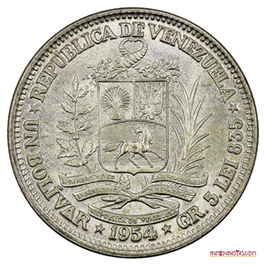 ATRACTIVO BOLÍVAR DE PLATA DE 1954 EN ALTO GRADO DE CONSERVACIÓN