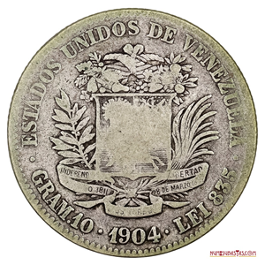 MONEDA DE PLATA DE 2BS DE 1904, VARIANTE 04 GRANDE