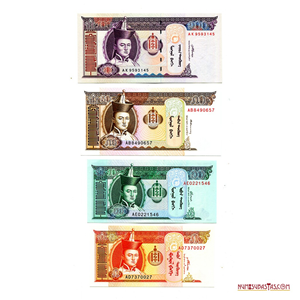 BILLETES DE 100, 50, 10 Y 5 TUGRIK DE MONGOLIA