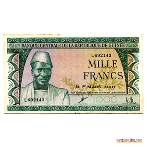 ESCASO BILLETE DE 1.000 FRANCS DE GUINEA DEL AÑO 1960
