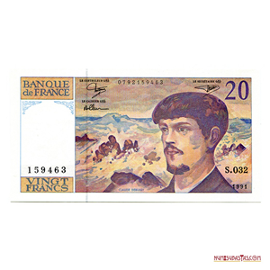 BILLETE DE 20 FRANCOS DE 1991 EN ALTO GRADO DE CONSERVACIÓN