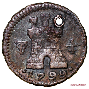 CUARTILLO DE PLATA ACUÑADO EN POTOSÍ EN 1799