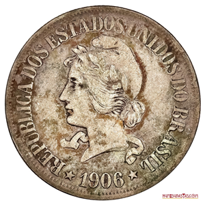 MONEDA DE PLATA DE 500 REIS DE BRASIL DEL AÑO 1906