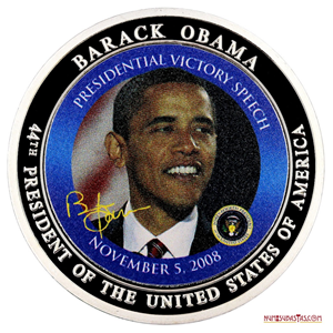 MEDALLA PROOF ESMALTADA DEL DISCURSO POR LA VICTORIA ELECTORAL DE BARACK OBAMA 2008