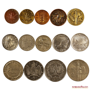 LOTE DE 14 MONEDAS FASCISTAS ITALIANAS, TODAS DIFERENTES
