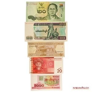 LOTE DE 5 BILLETES ASIÁTICOS EN ALTO GRADO DE CONSERVACIÓN
