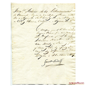 CERTIFICACIÓN DEL PRÓCER FRANCISCO CEDEÑO DE LA ORDEN LIBERTADORES DEL AÑO 1827