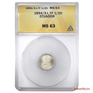 HERMOSO 1/2 DÉCIMO DE SUCRE, 1894/3 LIMA, ENCAPSULADO MS63