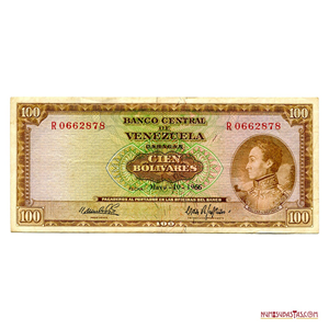 BILLETE DE 100BS DE MAYO-10-1966 SERIE R7