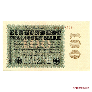 BILLETE INFLACIONARIO DE 100.000.000 DE MARCOS ALEMANES DE 1923 EN ALTO GRADO DE CONSERVACIÓN