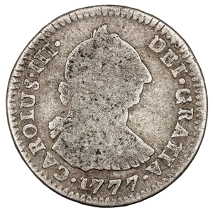 1 REAL DE PLATA POTOSINO ACUÑADO EN 1777 CON EL BUSTO DE CARLOS III