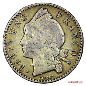 1 FRANCO DOMINICANO DE PLATA ACUÑADO EN 1891