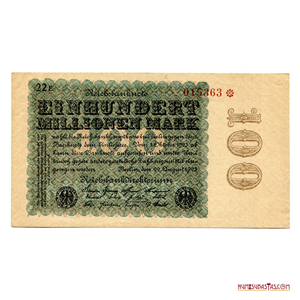 BILLETE INFLACIONARIO DE 100.000.000 DE MARCOS ALEMANES DE 1923