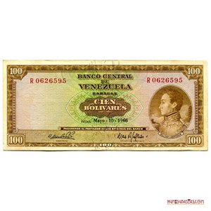 BILLETE DE 100BS DE MAYO-10-1966, SERIE R7