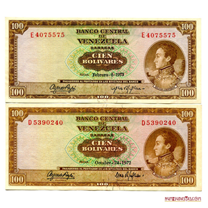 BILLETES DE 100BS DE 1973 E7 Y 1972 D7 EN BUEN GRADO DE CONSERVACIÓN