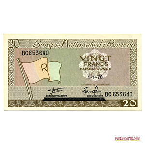 ESCASO BILLETE DE 20FRANCS DE 1976 DE RUANDA