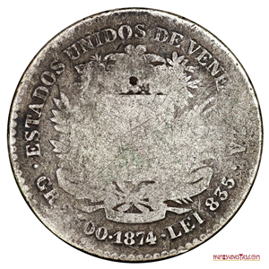 REAL DE PLATA O 1/10 VENEZOLANO DEL AÑO 1874